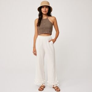 Rachel Zoe Ivory Palazzo Pants with Tassel Hem – Size S